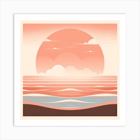 "Peach Sunrise: Retro-Inspired Serenity"  "Peach Sunrise" offers a retro-inspired serenity through its stylized depiction of a sunrise over tranquil waters. The artwork's soft peach and cream tones, combined with the layered simplicity of the sun and clouds, evoke a sense of calm nostalgia. Ideal for those looking to bring a touch of vintage charm and peacefulness to their space, this digital art piece is a harmonious blend of past and present. Let this soothing sunrise be a daily reminder of the beauty in simplicity and the promise of a new day. Art Print
