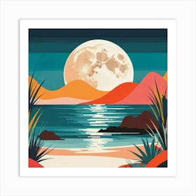 Full Moon Over The Sea Art Print