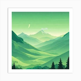 Misty mountains background in green tone 89 Art Print