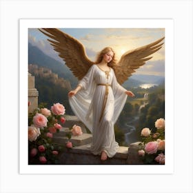 Angel With Roses Art Print