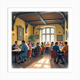 A Watercolor Of A Traditional English Pub With Patrons Enjoying A Lively Quiz Night 1 Art Print