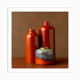 Close up arrangement of modern vases, Three Vases Art Print