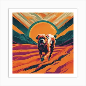 An Image Of A Dog Walking Through An Orange And Yellow Colored Landscape, In The Style Of Dark Teal (5) Art Print