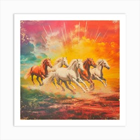 Rainbow Horses Galloping Collage 1 Art Print