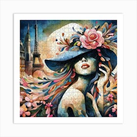 Abstract Puzzle Art French woman in Paris 5 Art Print