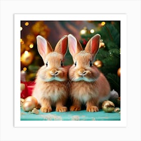 Firefly Adorable Christmas Bunnies In Festive Pastel Charm 49107 (2) Art Print