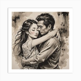 Man And A Woman Hugging Art Print
