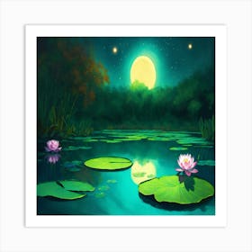 Water Lilies At Night Art Print