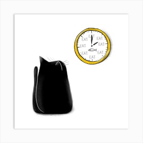 Cat Watching Clock Art Print