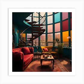 Living Room With Colorful Windows Art Print