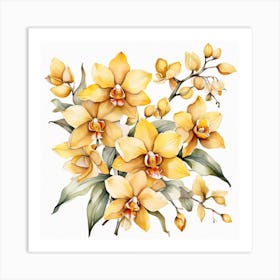 Pattern with Yellow Orchid flowers Art Print