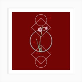 Vintage Sword Lily Botanical with Geometric Line Motif and Dot Pattern n.0166 Art Print