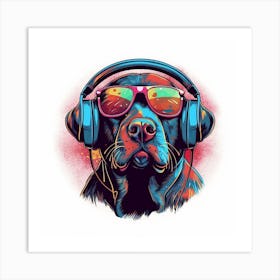 03 Funky Labrador Retriever Headphones Art Print