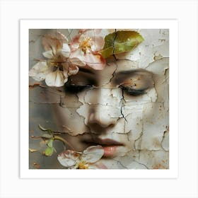 Portrait Of A Woman With Flowers Art Print