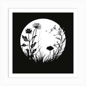 Moon And Flowers Art Print