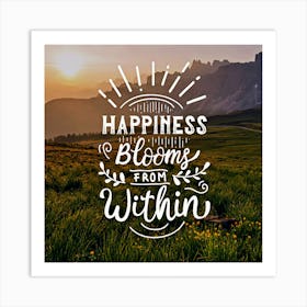 Happiness Blooms Within, inspirational lettering background Art Print