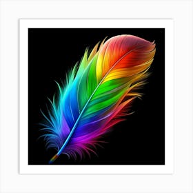 Colorful Rainbow Feather On Black Background Art Print