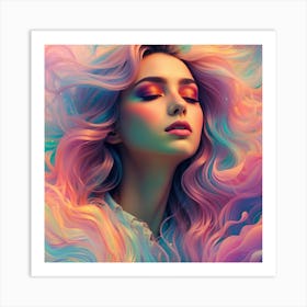 Colorful Girl With Colorful Hair Art Print