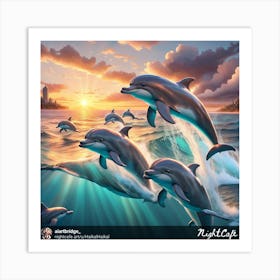 Dolphins At Sunset 1 Art Print