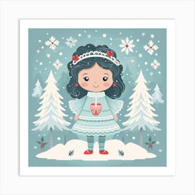 Christmas Girl In The Forest Art Print