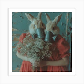 Rabbits In Gas Masks Art Print