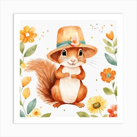 Floral Baby Squirrel Nursery Illustration (11) Art Print