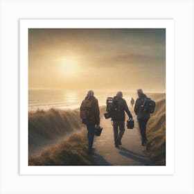 Three Men Walking To The Beach Art Print