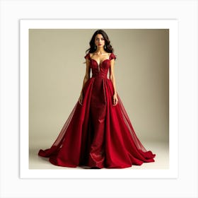 Woman In A Red Gown 3 Art Print