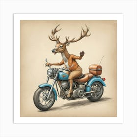 Deer Riding Motorcycle Art Print