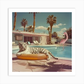 A White Tiger At A Pool Wide Art Print