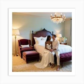 Bride And Groom In Bedroom Art Print