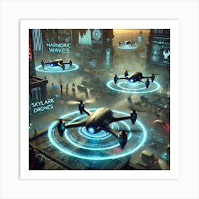 A Futuristic Sci Fi Scene Featuring Skylark Drones Art Print