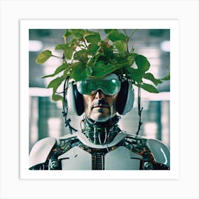 Robot With Plants On His Head Art Print