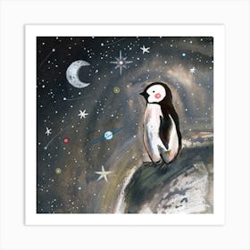 Penguin And Stars Square Art Print