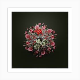 Vintage Scarlet Geranium Flower Wreath on Olive Green n.2666 Art Print