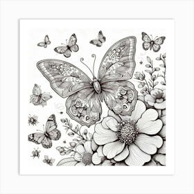 Line Art butterfly 7 Art Print