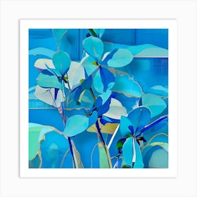 Blue On Blue Leaf Abstract Art Print