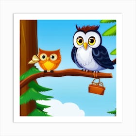 Owls In The Forest Art Print