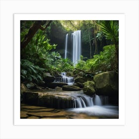 A cascading waterfall flowing into a crystal-clear emerald pool. :: Pristine rainforest Art Print
