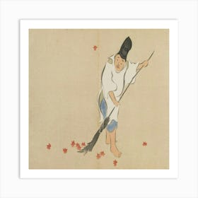 Man Sweeping Leaves Art Print