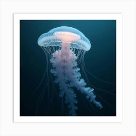 An Ethereal Jellyfish With Glowing, Delicate Tendrils Drifting Through A Surreal Ocean Art Print