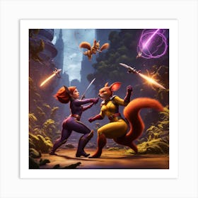 Two Squirrels Fighting Art Print