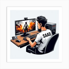Man Playing A Video Game Art Print