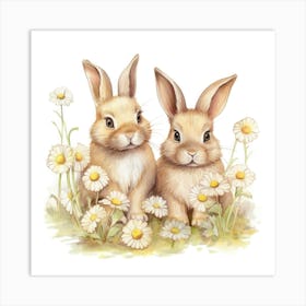 Rabbits In Daisies Poster