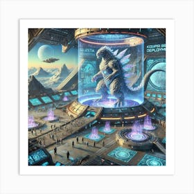 A Futuristic Sci Fi Scene Showcasing The Kaiju Dep Art Print