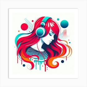 Girl With Headphones 1 Art Print