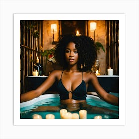 Black Woman In Bath Tub With Candles Art Print