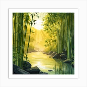 A Stream In A Bamboo Forest At Sun Rise Square Composition 289 Art Print