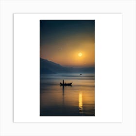 Sunset In A Boat Art Print