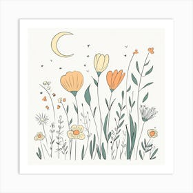 Cute Line Art Wildflowers 5 Art Print